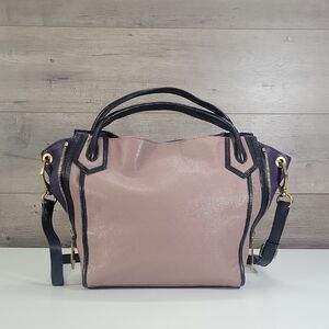 orYANY Colorblock Lavender/Purple Pebbled Leather Tote Crossbody Bag